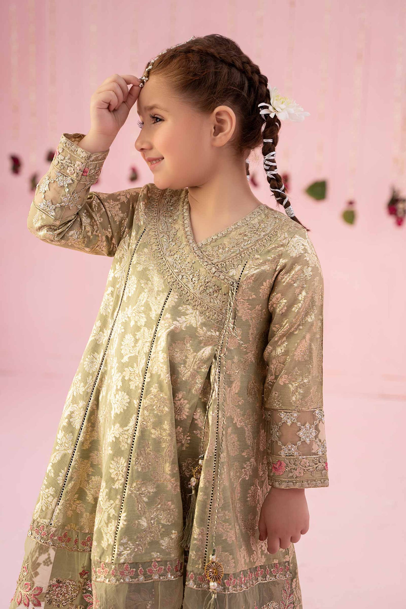 3 Piece Embroidered Cotton Lurex Jacquard Suit | MKS-EF24-10